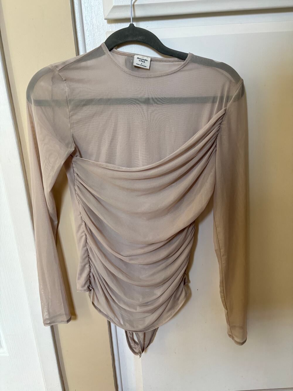 Abercrombie Beige Mesh Long Sleeve Wrap Bodysuit Small